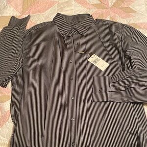 Michael Kors Black and Grey Striped Button Down Shirt Size XL NWT Stretch